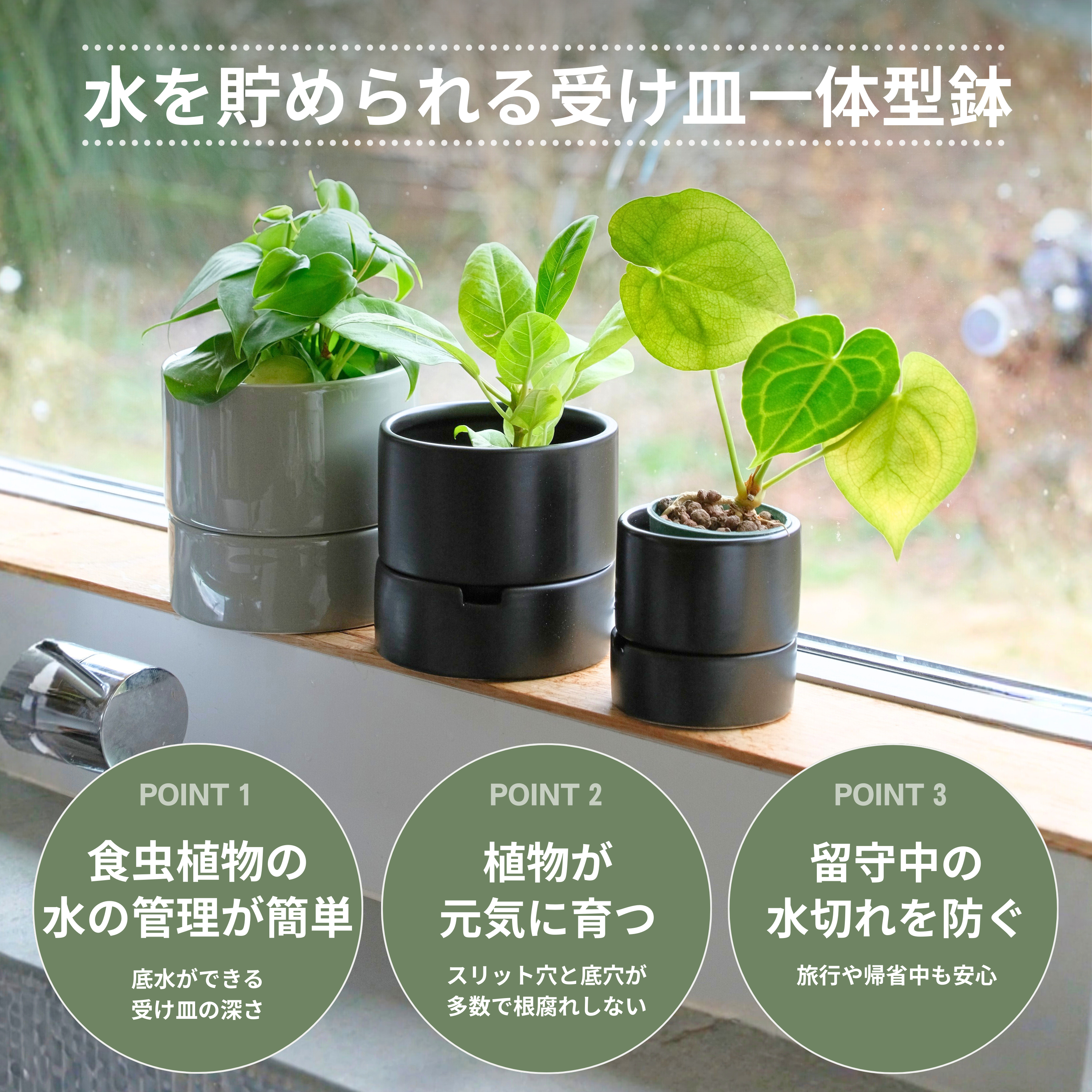 食虫植物・ハイドロカルチャーにぴったり｜陶器 植木鉢｜3号｜すーさん