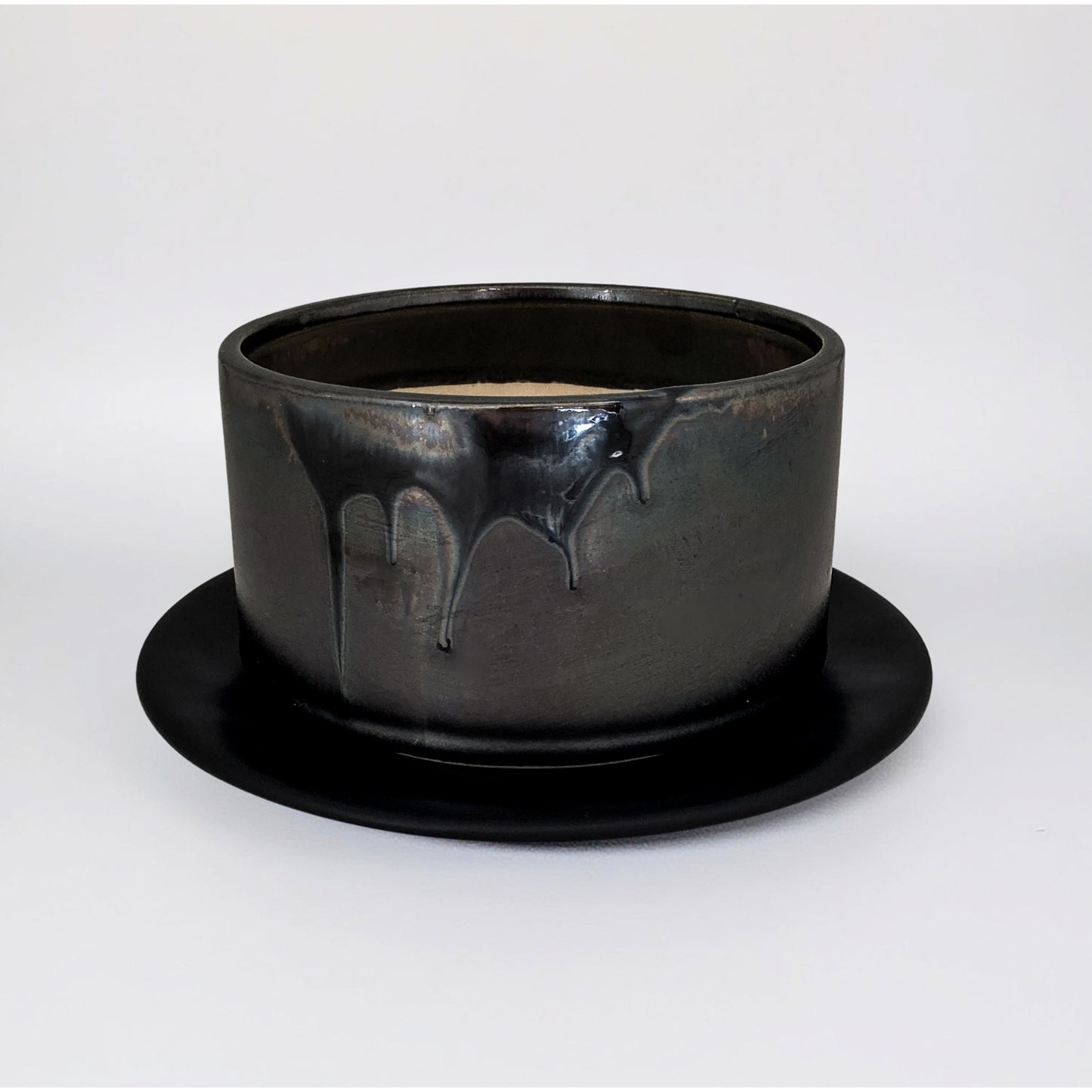 【アウトレット品】盆栽鉢 筒型 銀零 受け皿付き