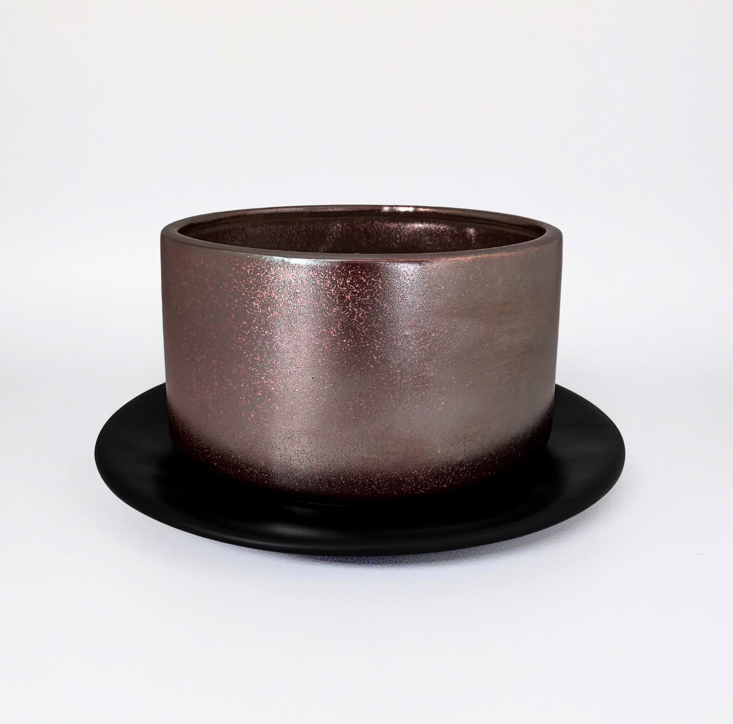 【アウトレット品】盆栽鉢 筒型 ガーネット 受け皿付き