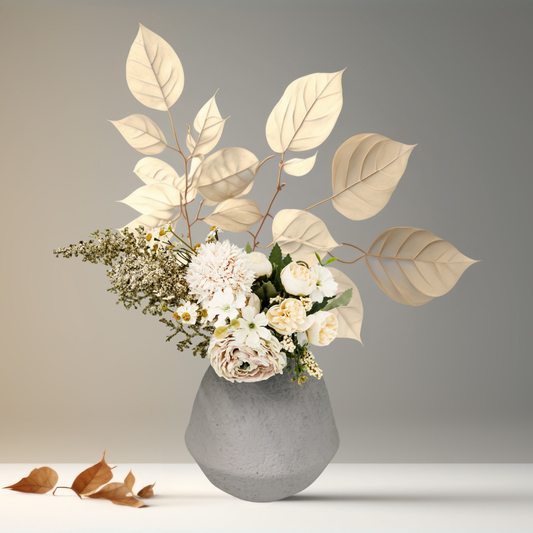 【アウトレット品】すず型 グレーの丸みのある陶器の花瓶 Lサイズ