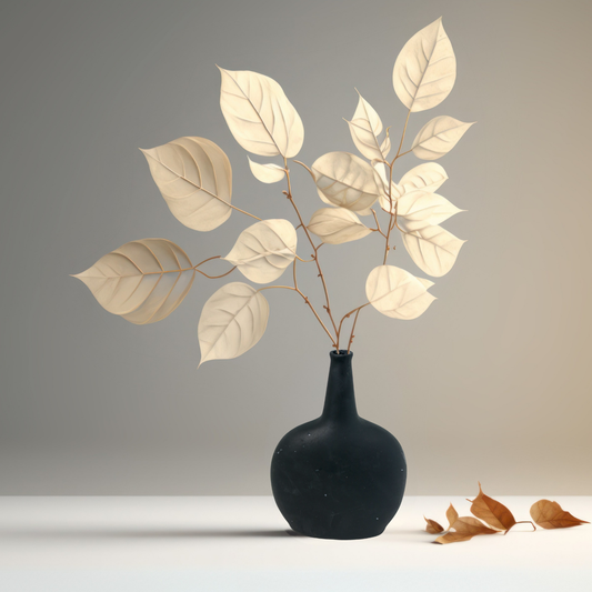 【アウトレット品】平ら型 ブラックの陶器の花瓶　Lサイズ