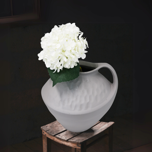 【現品限り品】とって付き 大きなグレーの陶器の花瓶