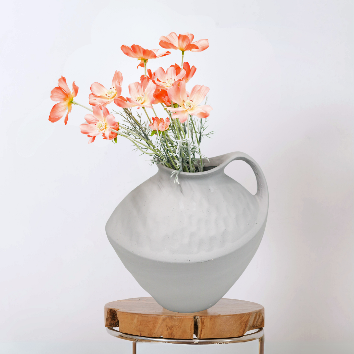 【現品限り品】とって付き 大きなグレーの陶器の花瓶