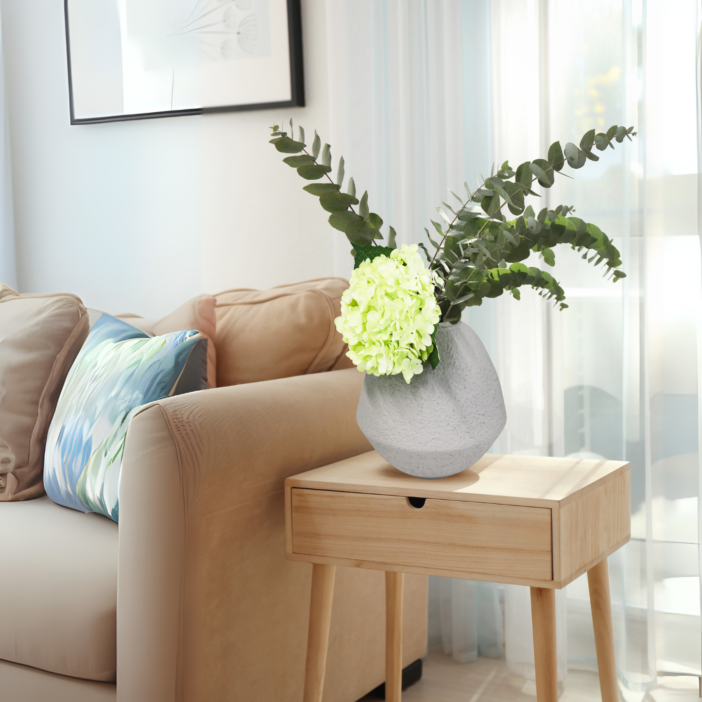 【アウトレット品】すず型 グレーの丸みのある陶器の花瓶 Lサイズ