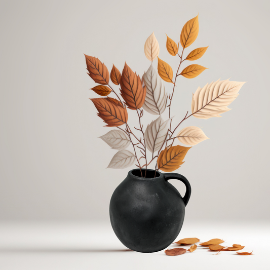 【アウトレット品】とって付き ブラックの丸みのある陶器の花瓶