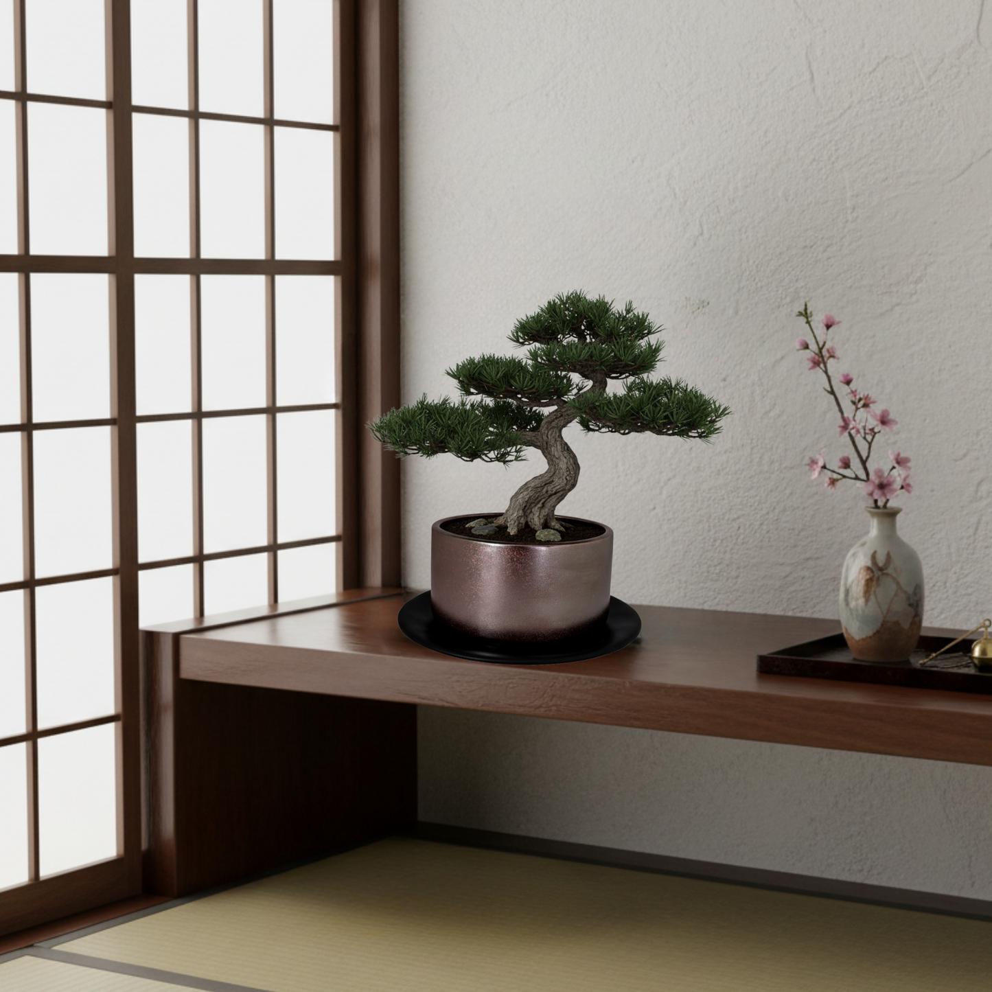 【アウトレット品】盆栽鉢 筒型 ガーネット 受け皿付き