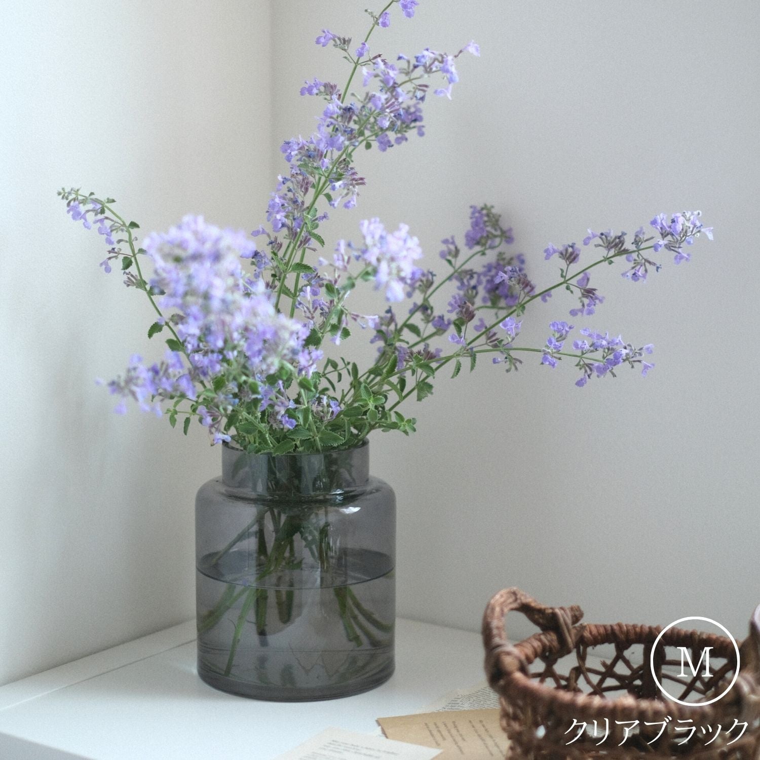 ガラス花瓶｜シンプルでおしゃれな｜花束｜枝物｜二段さん_M